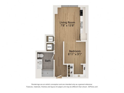 Floor plan for studio, 1 bath, 494 sqft